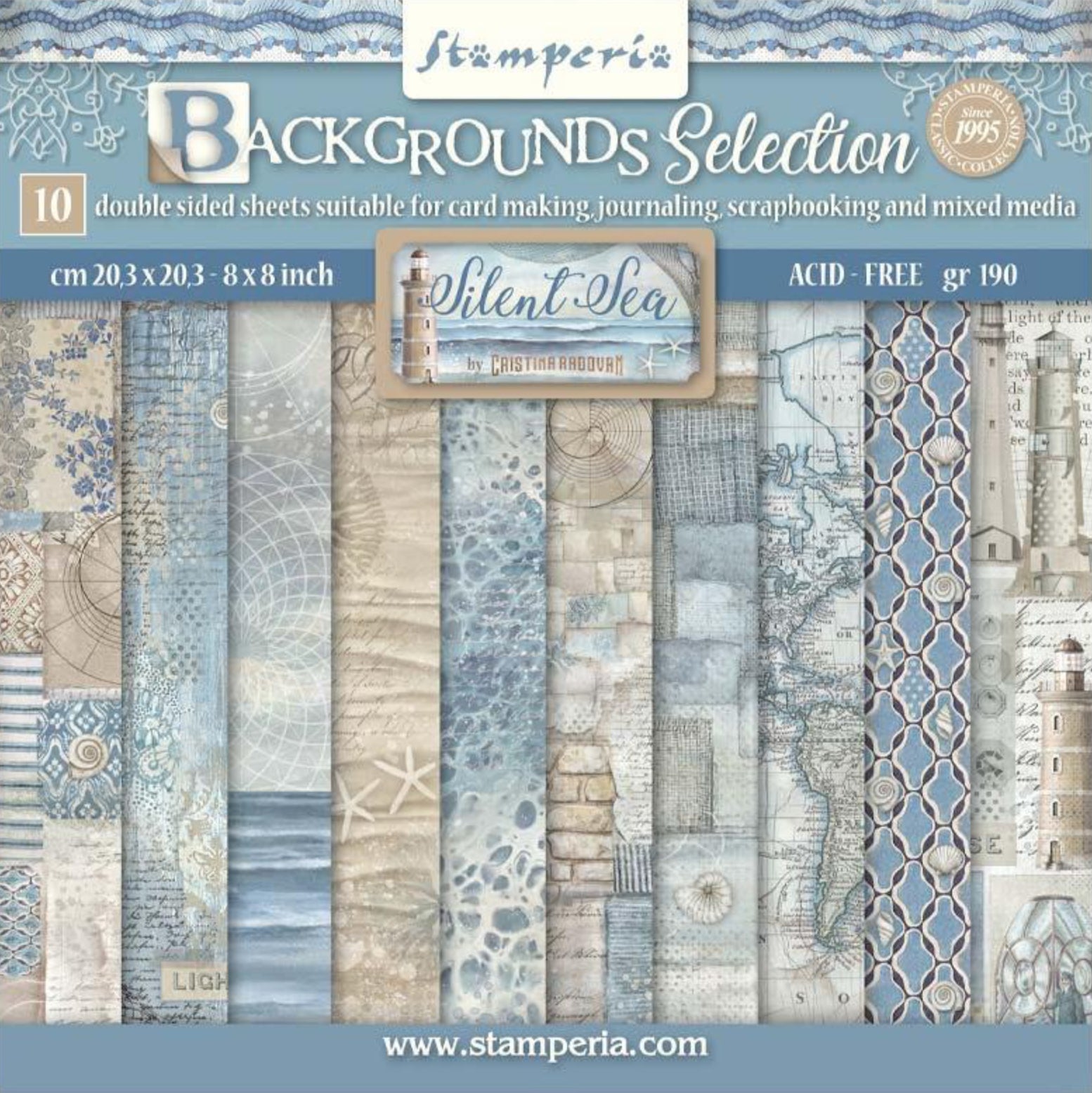 Stamperia Silent Sea Backgrounds 8” x 8” Paper Pad